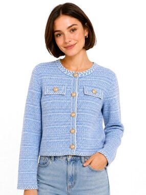 Select + Trend Blue White Knit Cardigan Sweater